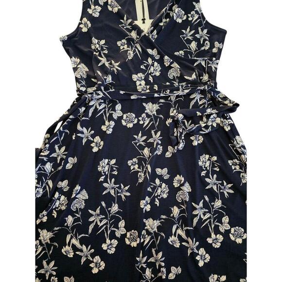 NWT 41 Hawthorn Dress Womens Blue Large Blue Floral Faux Wrap Belted Sleeveless - Picture 4 of 9